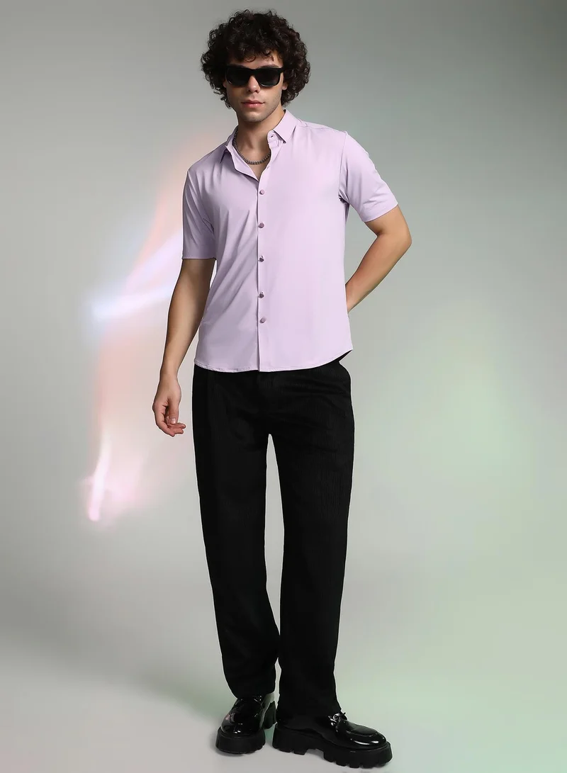 Campus Sutra Men's Lilac  Solid Seamless Shirt