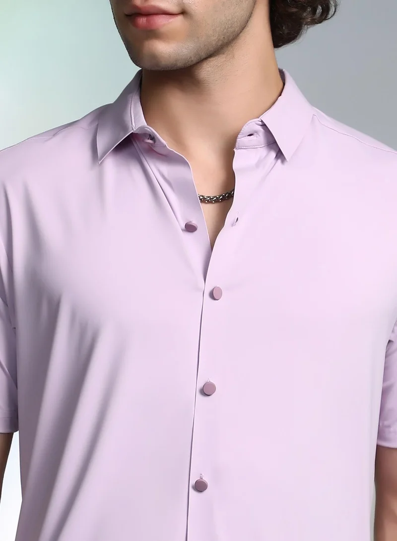 Campus Sutra Men's Lilac  Solid Seamless Shirt