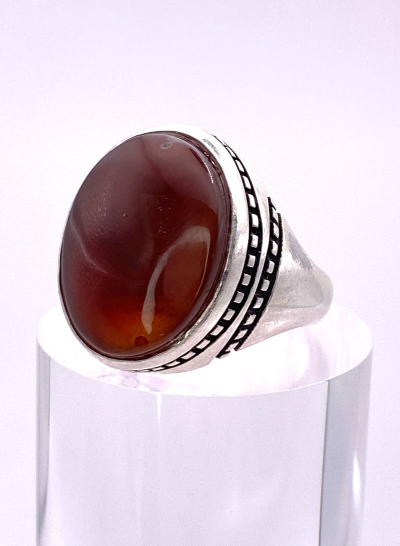 Beauenty Men's Silver Ring Genuine Natural Yemeni Agate 925 Sterling Silver Royal Gemstone New Turkish Crafted Rings Gift, Sterling Silver Suitable for Gifting to Men Luxurious Packaging Luxury Men's Gifts B - Image 1