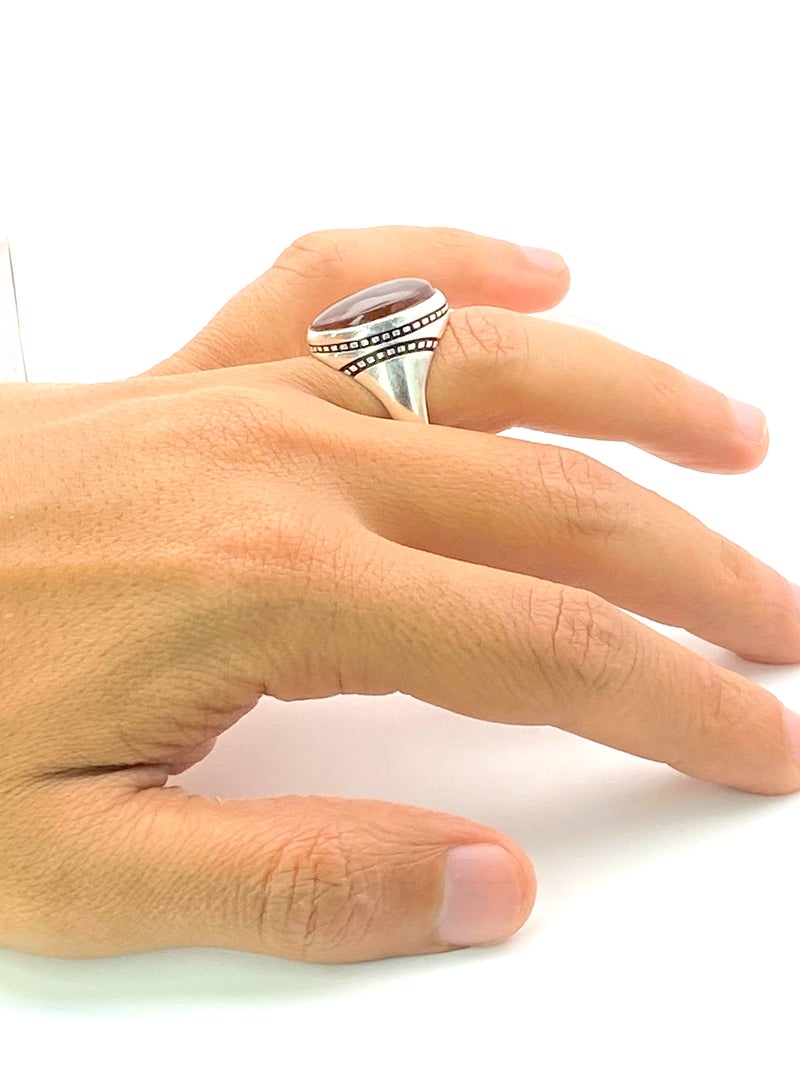 Beauenty Men's Silver Ring Genuine Natural Yemeni Agate 925 Sterling Silver Royal Gemstone New Turkish Crafted Rings Gift, Sterling Silver Suitable for Gifting to Men Luxurious Packaging Luxury Men's Gifts B - Image 4