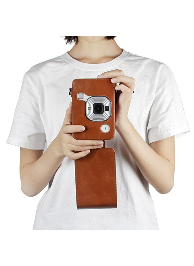 Generic Suitable For Fuji Polaroid Mini Liplay Camera Bag Artistic Fresh Protective Case PU Storage Solid Color Crossbody-Color:Maple Leaf Brown (opp Bag)  - Image 3