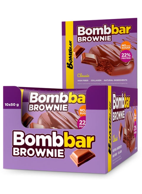 Collagen Protein Brownie Classic, High Fiber and No Sugar Added 10x50g