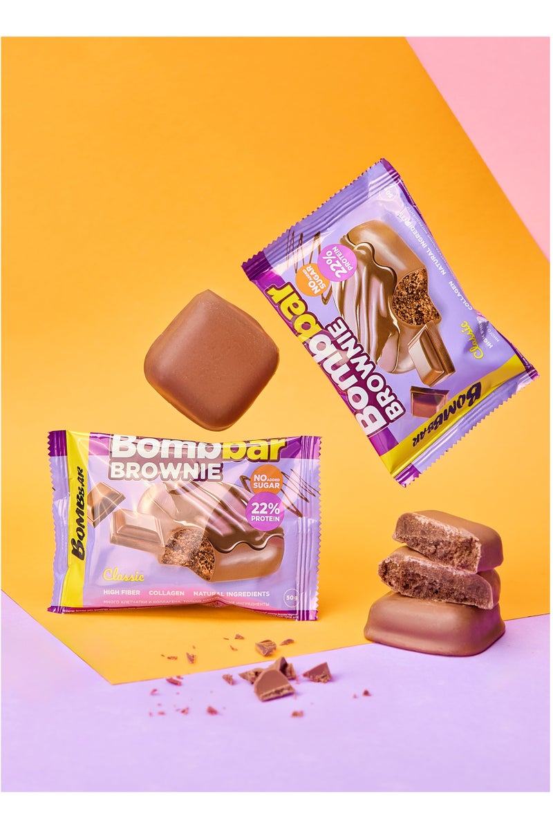 BOMBBAR Collagen Protein Brownie Classic, High Fiber and No Sugar Added 10x50g  - Image 4