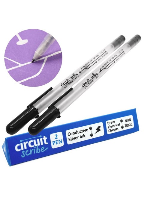 Non-Toxic Conductive Ink Pen For Kids Circuit Building Set (2-Pack) | Silver Ink Rollerball Point Pen Kit, Science Experiment, Diy Science Projects (New & Improved Formula)