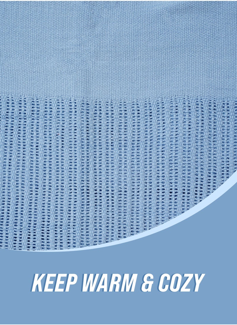 GOODNIGHT Premium Organic Cotton Hypoallergenic Soft Warm and Cozy Breathable Thermal Blanket 180 X 240 for All Seasons Blue  - Image 4
