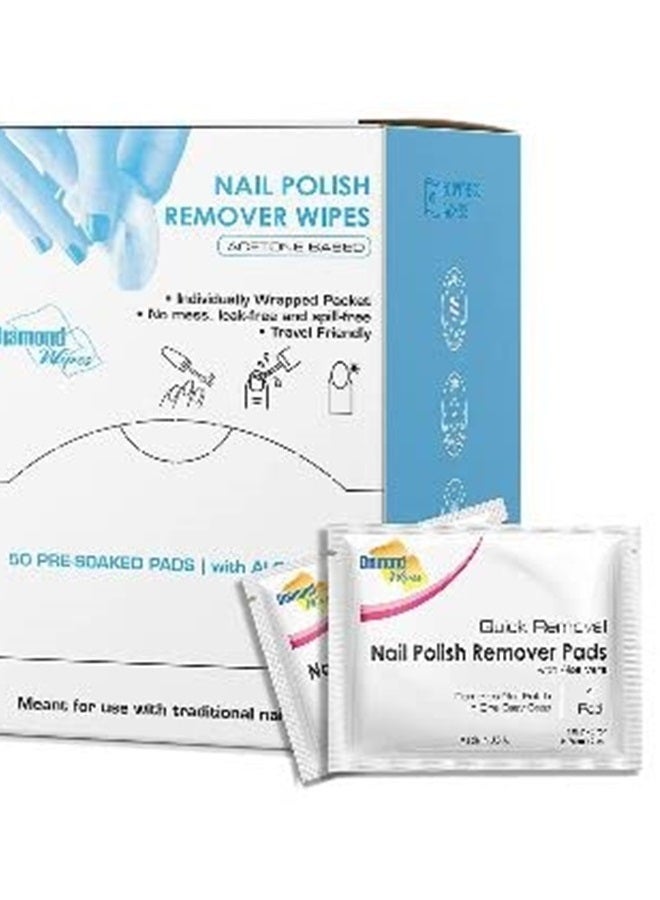 Diamond Wipes وسادات مزيل طلاء الأظافر مع الألوة فيرا، 50 منديل مبلل مغلف بشكل فردي - Image 2