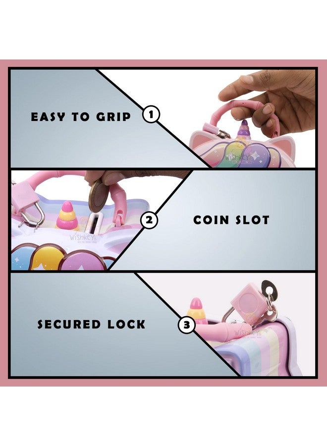 ويش كي صندوق حصالة نقود من WISHKEY بتصميم كرتوني جذاب على شكل وحيد القرن مزود بقفل أمان ومفاتيح للأطفال لتخزين النقود وجمع العملات المعدنية للأولاد والبنات (عبوة من قطعة واحدة، متعدد الألوان) - Image 5