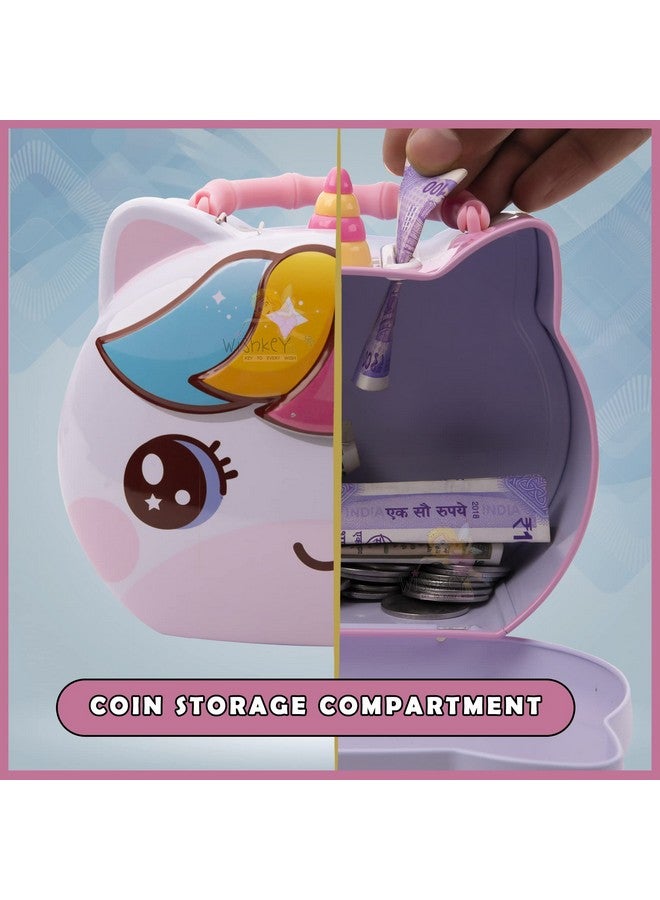 ويش كي صندوق حصالة نقود من WISHKEY بتصميم كرتوني جذاب على شكل وحيد القرن مزود بقفل أمان ومفاتيح للأطفال لتخزين النقود وجمع العملات المعدنية للأولاد والبنات (عبوة من قطعة واحدة، متعدد الألوان) - Image 4