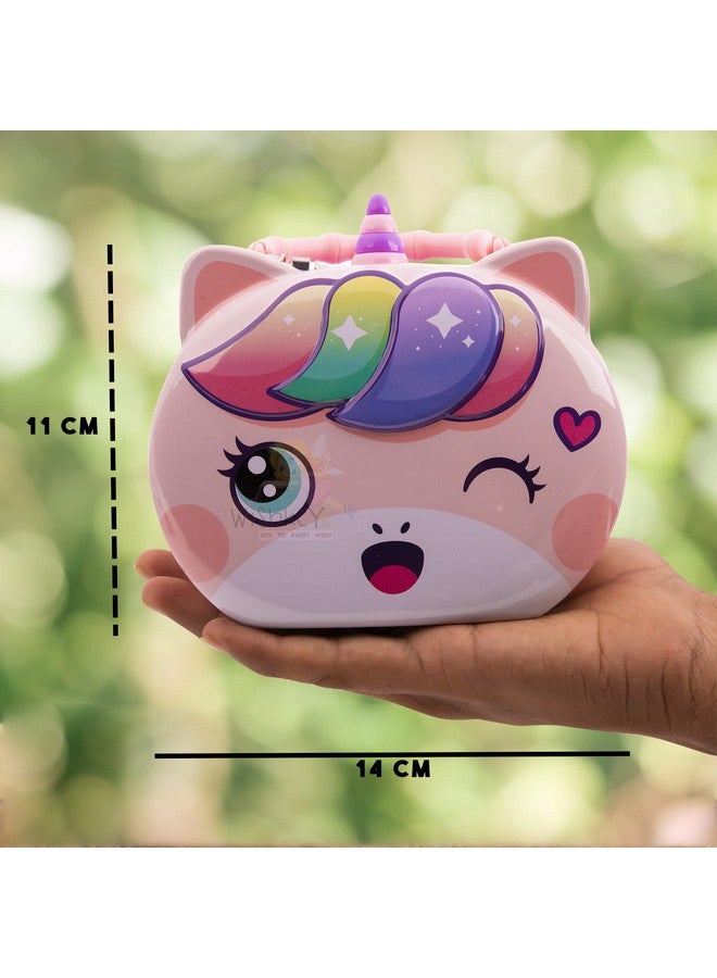 ويش كي صندوق حصالة نقود من WISHKEY بتصميم كرتوني جذاب على شكل وحيد القرن مزود بقفل أمان ومفاتيح للأطفال لتخزين النقود وجمع العملات المعدنية للأولاد والبنات (عبوة من قطعة واحدة، متعدد الألوان) - Image 3