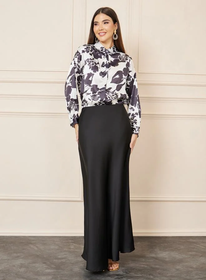 Styli Floral Print Longline T-Shirt