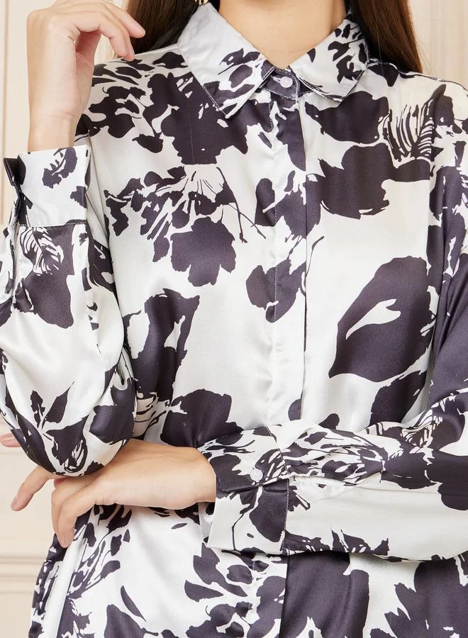 Styli Floral Print Longline T-Shirt