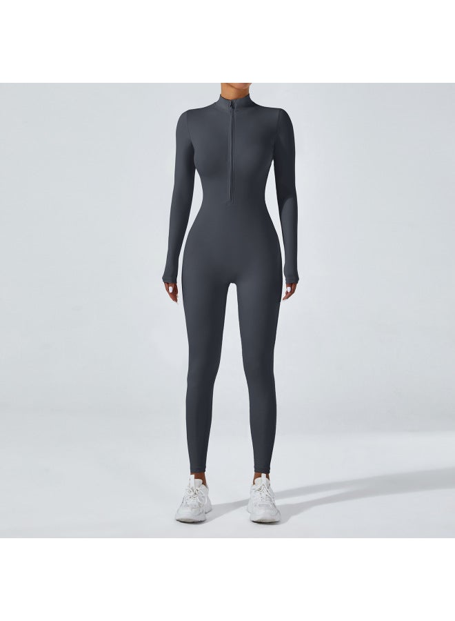 European And American Naked Zipper Long-sleeved Yoga One-piece Tight Yoga Suit For High-intensity Fitness