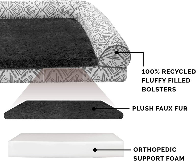Furhaven Pet Dog Bed | Orthopedic Plush Kilim Southwest Home Decor Traditional Sofa-Style Living Room Couch Pet Bed w/Removable Cover for Dogs & Cats, Boulder Gray, Jumbo Plus - Image 4