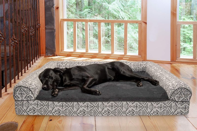 Furhaven Pet Dog Bed | Orthopedic Plush Kilim Southwest Home Decor Traditional Sofa-Style Living Room Couch Pet Bed w/Removable Cover for Dogs & Cats, Boulder Gray, Jumbo Plus - Image 3