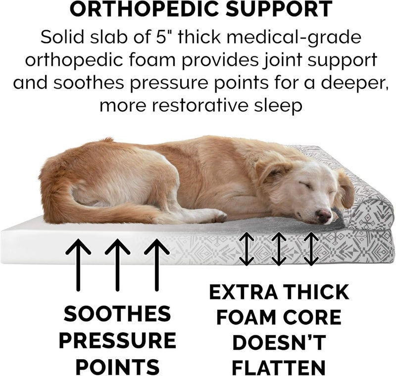 Furhaven Pet Dog Bed | Orthopedic Plush Kilim Southwest Home Decor Traditional Sofa-Style Living Room Couch Pet Bed w/Removable Cover for Dogs & Cats, Boulder Gray, Jumbo Plus - Image 5