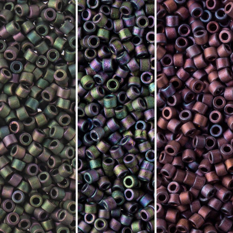 Miyuki Delica Seed Beads Bundle Size 110 Olive Matte Metallic Palette Collection DB312 DB327 DB1053  3 Tubes of 72 Grams ea