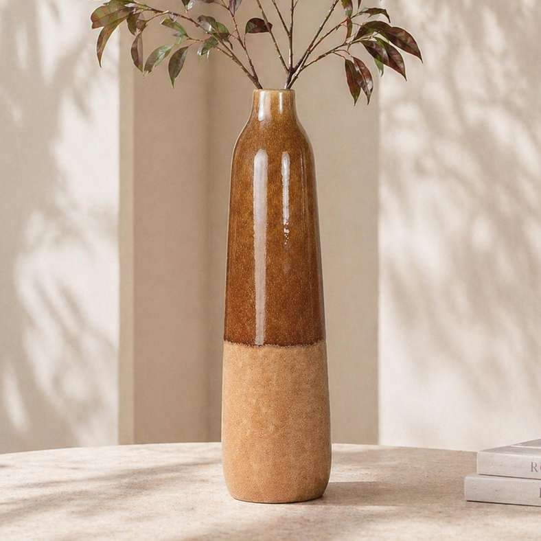Pan Home Shizuka Stoneware Strata Vase 13x13x49.5cm - Brown - 112AIC9905018 - Image 1