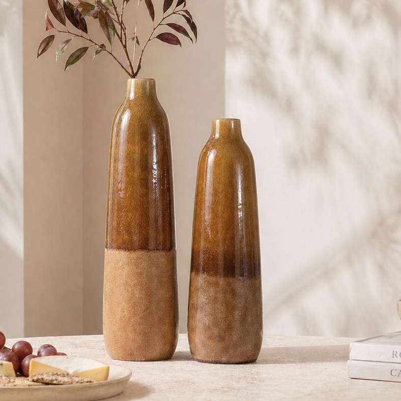 Pan Home Shizuka Stoneware Strata Vase 13x13x49.5cm - Brown - 112AIC9905018 - Image 3