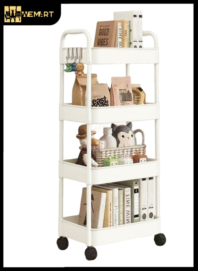 ويمارت أرفف دوارة من 4 طبقات، تخزين منزلي ومنظمات، منظم عربة، أرفف مناسبة للأماكن الضيقة مثل الحمام والمطبخ وغرفة النوم والمكتب وغرفة الغسيل وما إلى ذلك. (أبيض) - Image 1