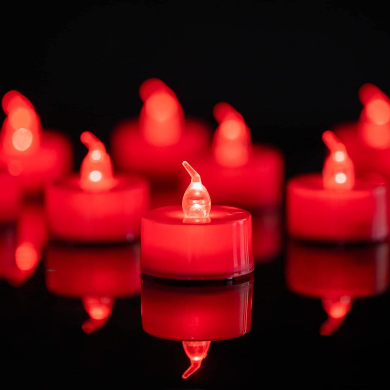 LANKER 24 Pack LED Tea Lights Candles, Flickering Red Flameless Tealights, Long Lasting Battery Operated Fake Candles, Decoration for Wedding, Halloween and Christmas (Red - 24pcs) - Image 1