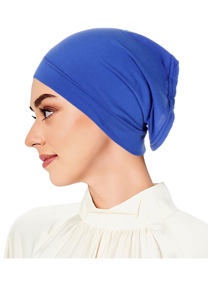Women Solid Color Inner Tube Hijab Cap Blue