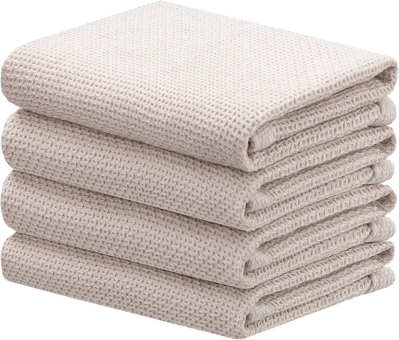 joybest Cotton Kitchen Towels, 4-Pack Waffle Weave Ultra Soft Absorbent Dish Towels Quick Drying Dish Cloths, 18 in x 28 in, Beige - Image 1