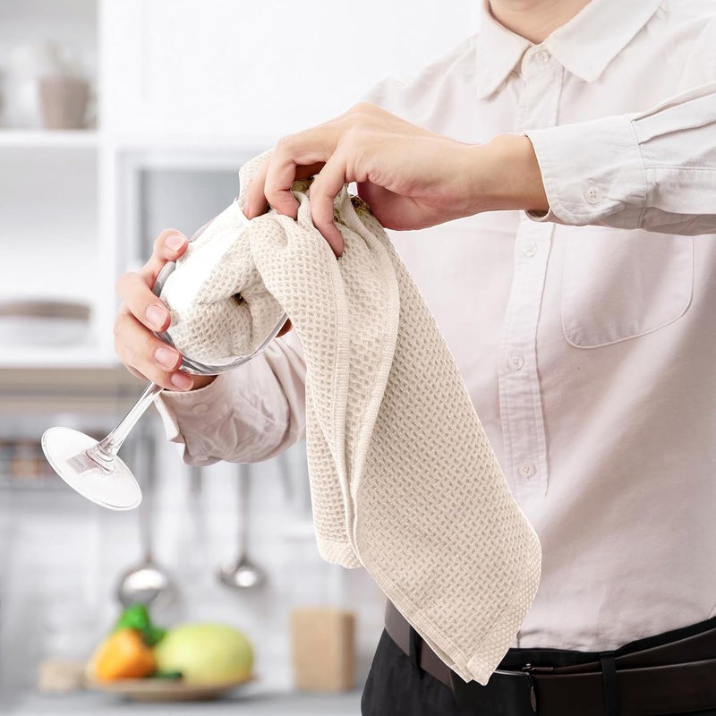 joybest Cotton Kitchen Towels, 4-Pack Waffle Weave Ultra Soft Absorbent Dish Towels Quick Drying Dish Cloths, 18 in x 28 in, Beige - Image 5