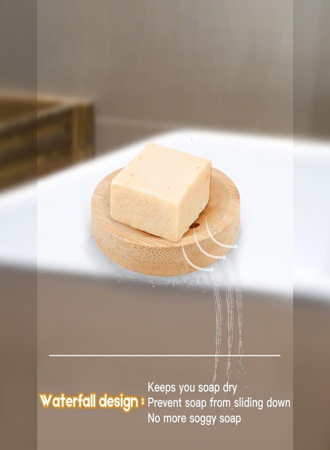 wokelai Bamboo Soap Dish for Bar Soap in Shower 4PCS, Wooden Round Holders Self-Draining Tray for Shampoo Conditioner Bars Holder, Travel Soap Saver Case for Bathroom, Kitchen Sink, Bath Tub, Razor Sponges - Image 3