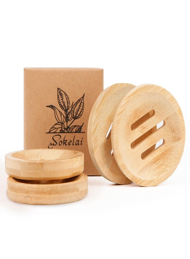 wokelai Bamboo Soap Dish for Bar Soap in Shower 4PCS, Wooden Round Holders Self-Draining Tray for Shampoo Conditioner Bars Holder, Travel Soap Saver Case for Bathroom, Kitchen Sink, Bath Tub, Razor Sponges - Image 1