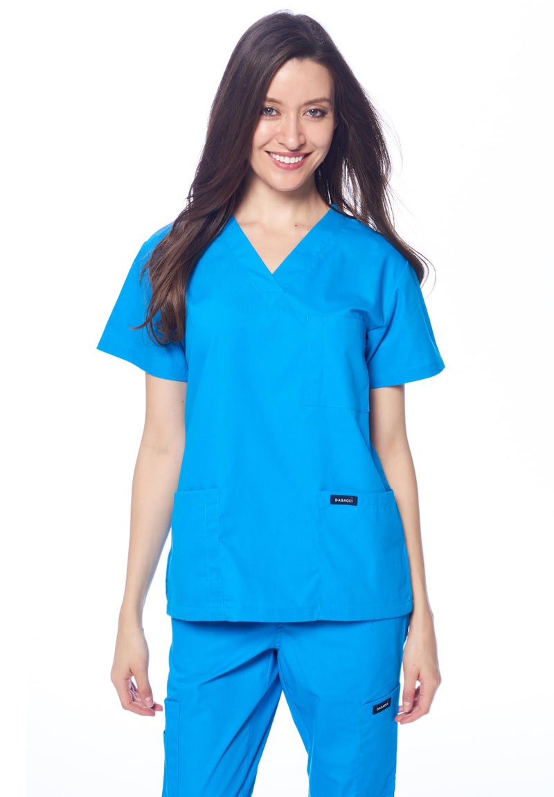 Dagacci Medical Uniform Womens and Mens Scrub Set Unisex Medical Scrub Shirt Top and Pant, Turquoise, Small - Image 4