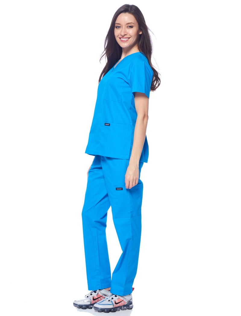 Dagacci Medical Uniform Womens and Mens Scrub Set Unisex Medical Scrub Shirt Top and Pant, Turquoise, Small - Image 3