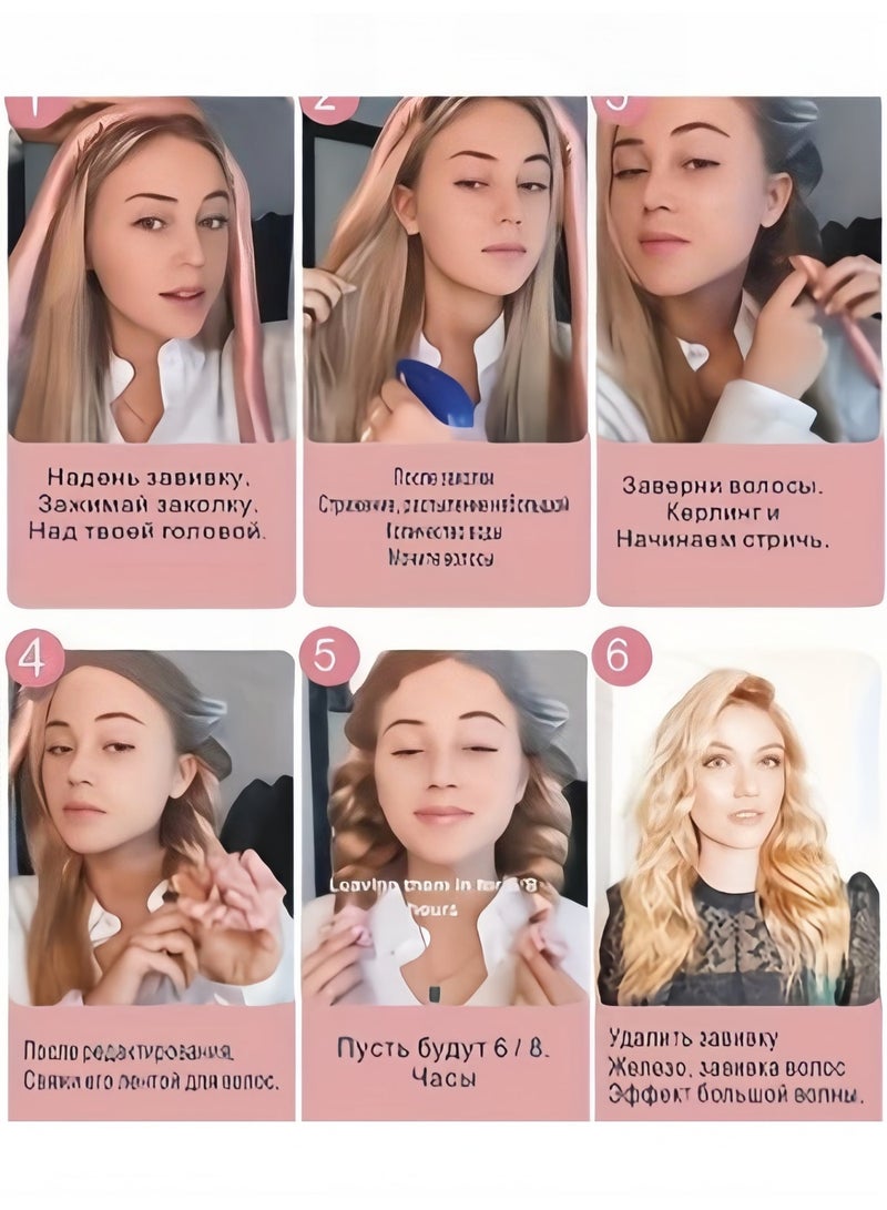 S/4 Heatless Hair Curler, No Heat Hair Curlers to Sleep in, Super Soft Ribbon Wrap for Long Hair，Overnight Heatless Curling Set Curling Rod with Hair Scrunchies and Clip for All Hair types Lazy Natural Soft Wave DIY Hair Rollers(Pink) - Image 2