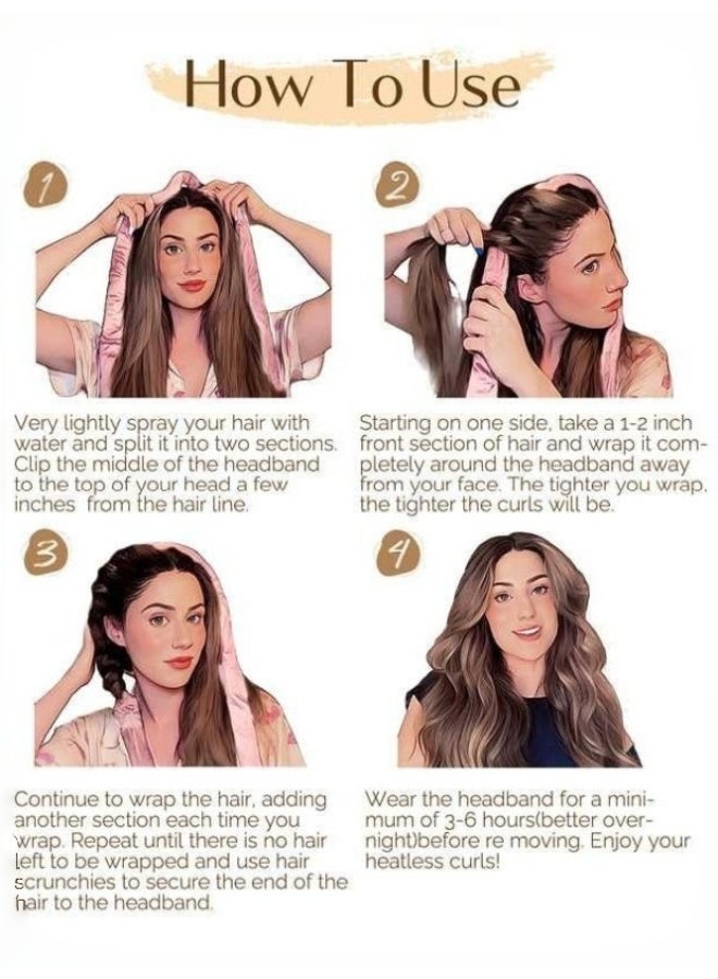 S/4 Heatless Hair Curler, No Heat Hair Curlers to Sleep in, Super Soft Ribbon Wrap for Long Hair，Overnight Heatless Curling Set Curling Rod with Hair Scrunchies and Clip for All Hair types Lazy Natural Soft Wave DIY Hair Rollers(Pink) - Image 4