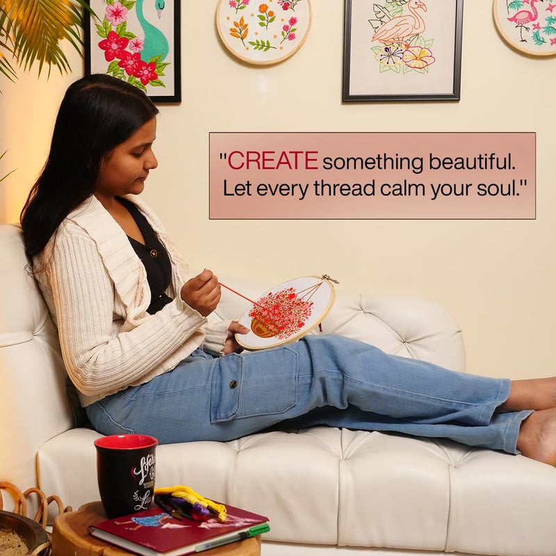 Embroiderymaterial Paper Embroidery Kit For Beginners/Cross Stitch Blossom Basket Design Digital Printed Cloth & Written Instructions All Material Included. (Blossam Design),Multicolor - Image 4