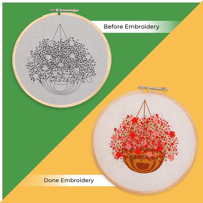 Embroiderymaterial Paper Embroidery Kit For Beginners/Cross Stitch Blossom Basket Design Digital Printed Cloth & Written Instructions All Material Included. (Blossam Design),Multicolor - Image 5