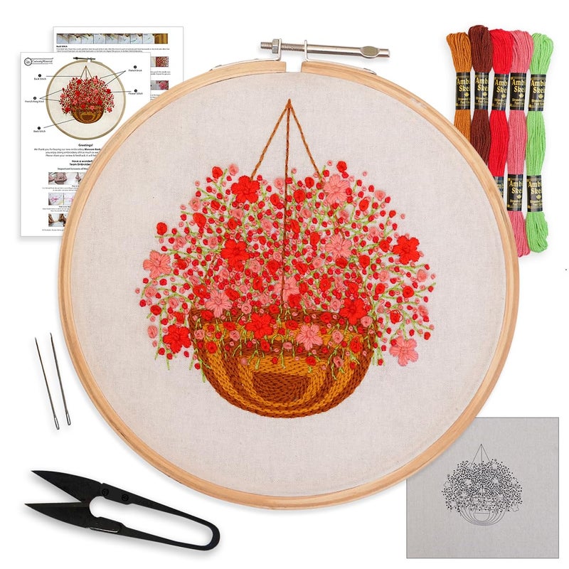 Embroiderymaterial Paper Embroidery Kit For Beginners/Cross Stitch Blossom Basket Design Digital Printed Cloth & Written Instructions All Material Included. (Blossam Design),Multicolor - Image 1