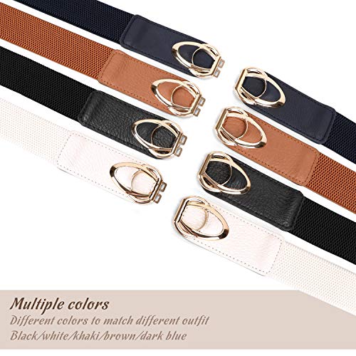 WERFORU Women Elastic Belts,Skinny Stretch Vintage Fashion Waistband for Dress with Gold Buckle 4 Pack 1.5" Width - Image 3