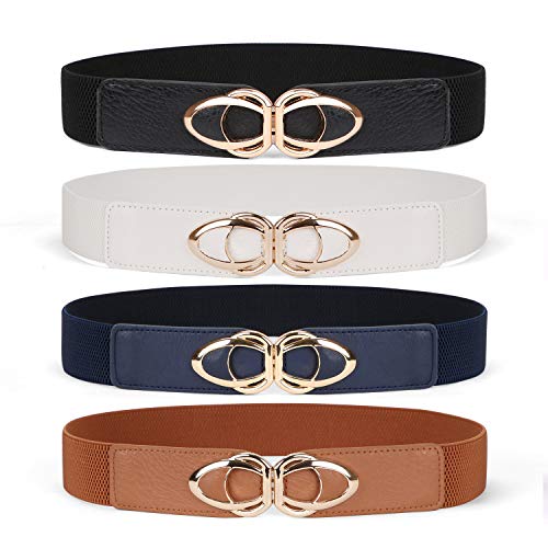 WERFORU Women Elastic Belts,Skinny Stretch Vintage Fashion Waistband for Dress with Gold Buckle 4 Pack 1.5" Width - Image 1