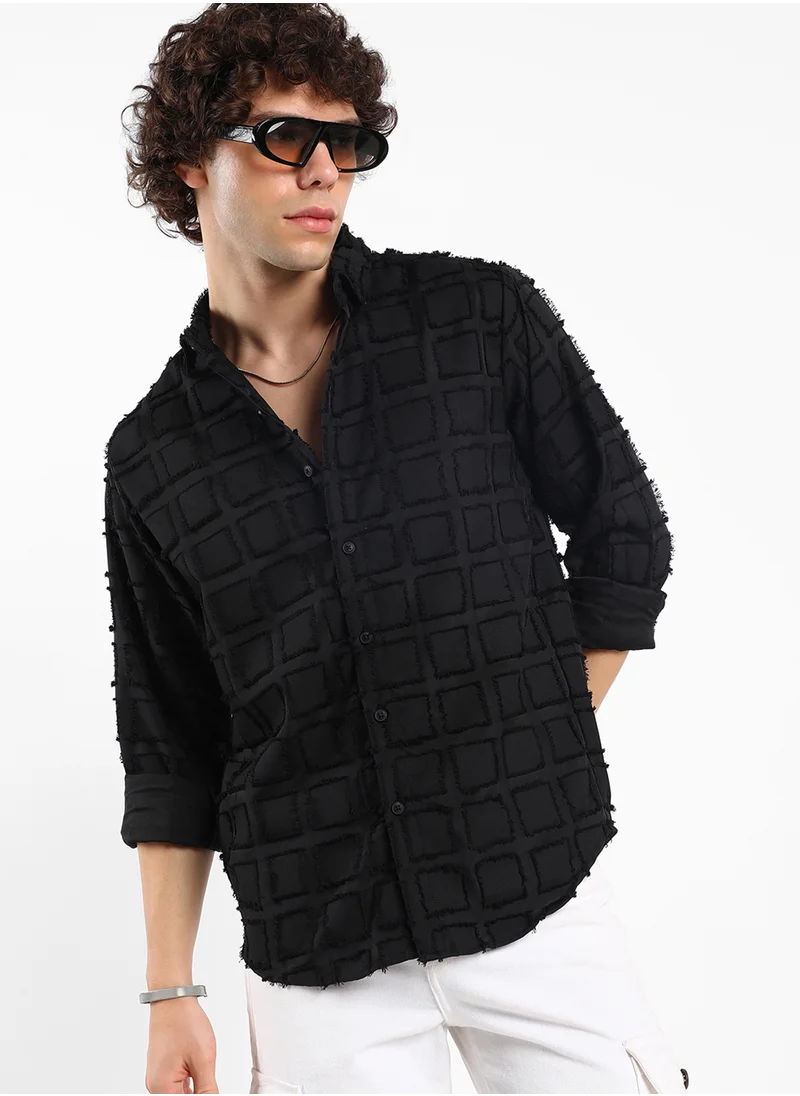 كامبوس سوترا Men's Onyx Black Cubic-Tassel Shirt