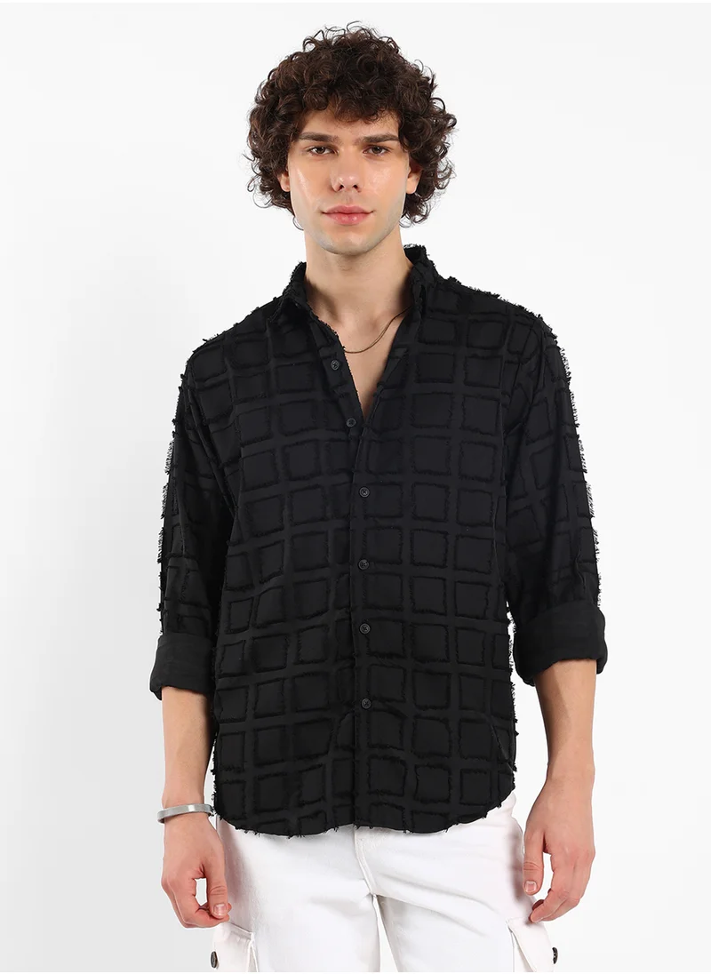 كامبوس سوترا Men's Onyx Black Cubic-Tassel Shirt
