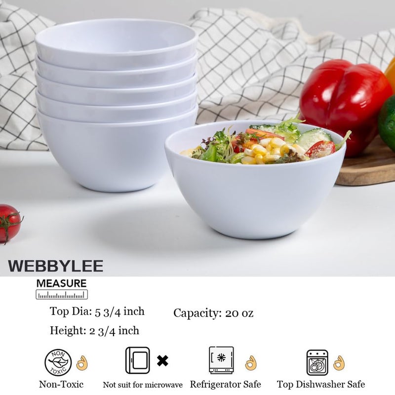 Webbylee Melamine Cereal Bowls set - 6pcs 20oz White Soup Bowls for Daily Use  Dishwasher Safe  Durable Breat-resistant - Image 2