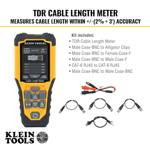 Klein Tools جهاز اختبار الكابلات Klein Tools 501-915، مقياس طول الكابل TDR يقيس الكابلات الكهربائية، البيانات، ثنائية الأسلاك وكابلات رومكس، يشمل الأسلاك، حقيبة حمل - Image 3