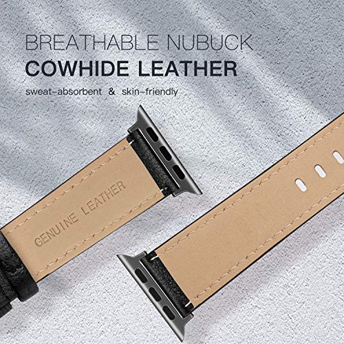 EDIMENS Leather Bands Compatible with Apple Watch 42mm 44mm Band Men Women, Vintage Genuine Leather Wristband Replacement Band Compatible for Apple Watch iwatch Series 6 5 4 3 2 1, SE Sports & Edition - Image 4