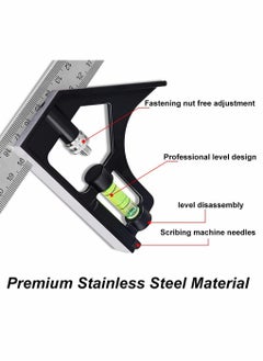 Combination Square 12Inch/300mm, Engineers Set Square, Stainless Steel Angle Ruler, Adjustable Carpentry Square 45/90 Degree with Bubble Level, Measuring Tool for Engineer Carpenter - pzsku/Z3D6BF21DDC67DC0E9FBCZ/45/_/1718784823/a401fbfe-40fd-4cdc-8ad4-a24c6830da2f