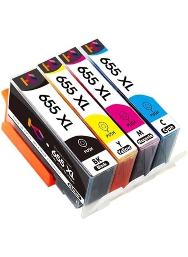 خرطوشة حبر متوافقة 655 XL 4 قطع لطابعات HP Deskjet 3525 5525 4615 4625 4525 6520 6525 6625 - Image 1