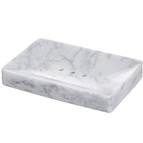 StonePlus Natural Smooth Real Marble Soap Dish/Facial Sponge Holder/Bathroom Makeup Sponge Tray with Draining Hole (White Carrara) - Image 1