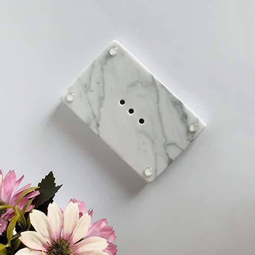 StonePlus Natural Smooth Real Marble Soap Dish/Facial Sponge Holder/Bathroom Makeup Sponge Tray with Draining Hole (White Carrara) - Image 5