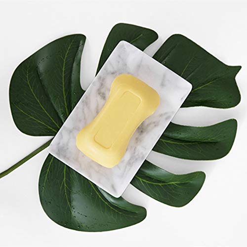 StonePlus Natural Smooth Real Marble Soap Dish/Facial Sponge Holder/Bathroom Makeup Sponge Tray with Draining Hole (White Carrara) - Image 2