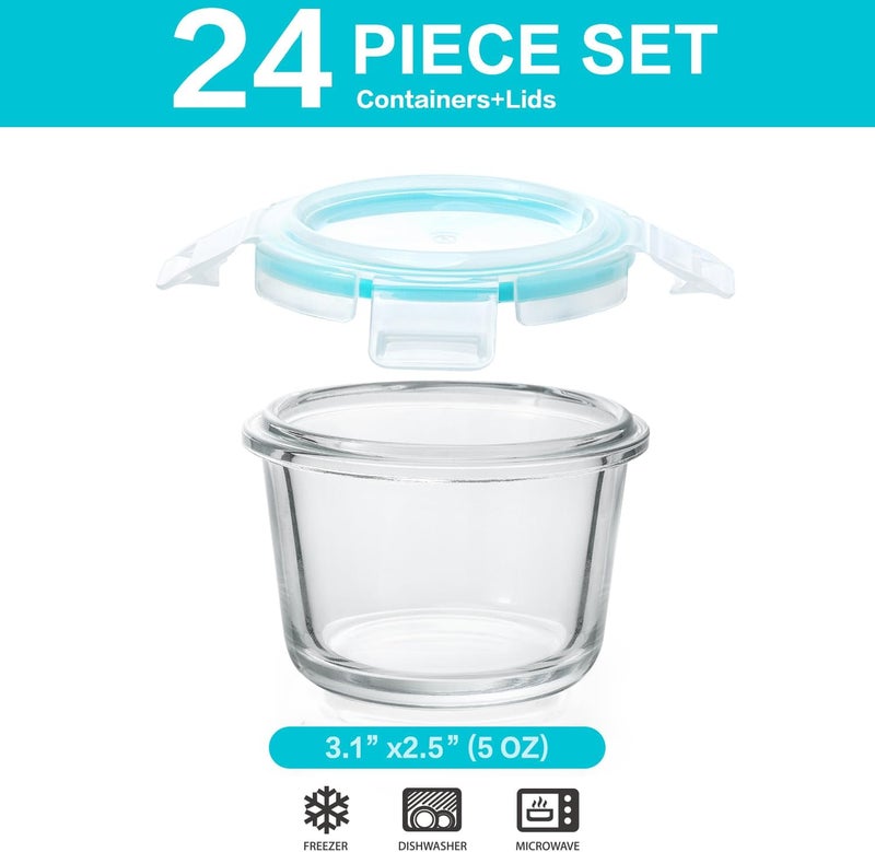M MCIRCO [12-Pack, 5oz]Mini Glass Food Storage Containers, Small Glass Jars with BPA-Free Locking Lids, Food containers, Airtight, Freezer, Microwave, Oven & Dishwasher Friendly - Image 2