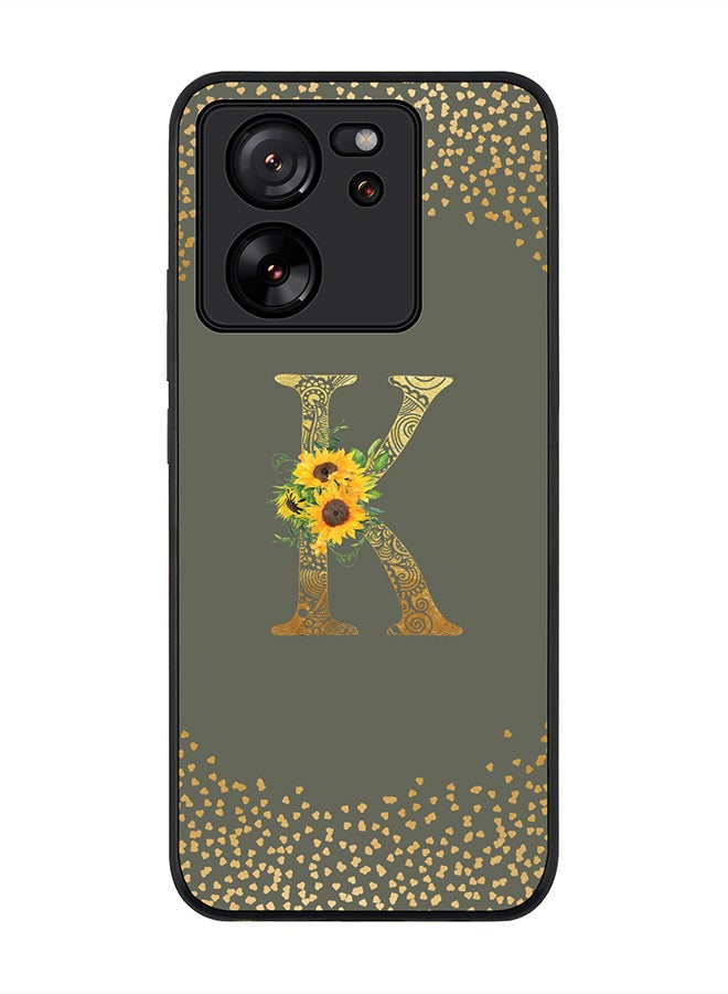 Stylizedd Case for Xiaomi 13T / Xiaomi 13T Pro, Slim fit Flexible Cover Custom Monogram Initial Letter Floral Mandala Pattern Alphabet - K (Olive Green) - Image 1
